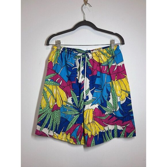 Floral Summer Shorts Tropical Men’s Large Vintage 80s - Picture 1 of 11